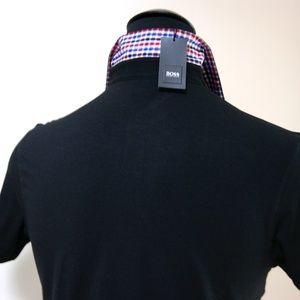 New Hugo Boss Black Jersey Check Collar Polo Shirt